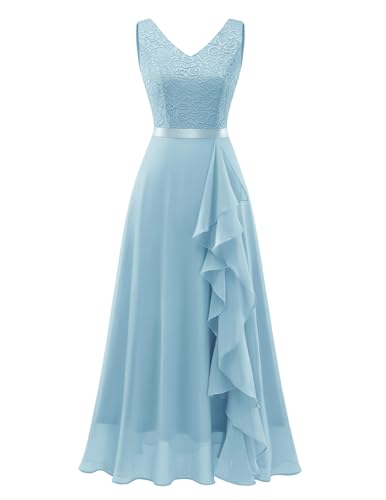 Berylove Hellblaues Kleid Abendkleid Große Größen Kleid Hochzeitsgast Damen Chiffonkleid Damen Vokuhila Kleid Kleider Damen Festlich BLP7082 Lightblue 2XL von Berylove