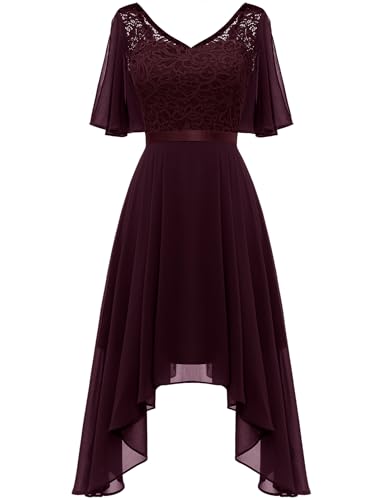 Berylove Hochzeit Kleid Damen Brautjungfernkleider Kurz V Ausschnitt Festliche Cocktailkleider Ballkleider BLP7057 Burgundy XS von Berylove