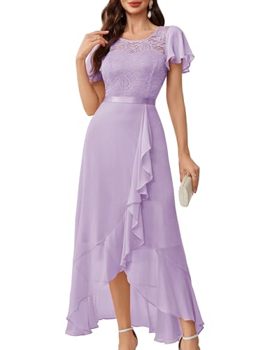 Berylove Hochzeitsgast Kleid Damen Sommer Abendkleid Elegant Für Hochzeit Sommer Kleid Brautjunferkleid Vokuhila Partykleid Abschlusskleid BLP7051 Lavender 2XL von Berylove