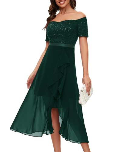 Berylove Hochzeitskleider für Damen Brautjungfernkleider Sommerkleid Damen Kurz Cocktailkleid Damen Elegant für Hochzeit Abendkleider Glitzer Lang BLP7085 DarkGreen S von Berylove