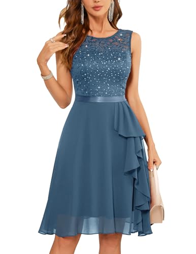 Berylove Jugendweihe Kleider Abendkleider Glitzer Kleid Hochzeitsgast Damen Brautjungfernkleider Kurz Kleid Standesamt Braut Prom Dresses BLP7052XP Grey Blue XS von Berylove