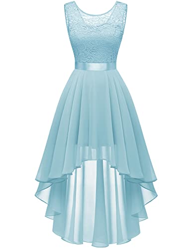 Berylove Kleid Trauzeugin Damen Cocktailkleid Vokuhila Kleid Ärmellos Abendkleider Elegant für Hochzeit Brautjungfernkleider Blau 7035 Light Blue XL von Berylove