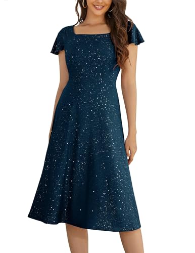Berylove Kleider Für Hochzeitsgäste Cocktailkleider Ballkleider Damen Lang Dunkelblaues Kleid Abendkleid Damen Elegant Kleid Glitzer Ballkleid BLS005 DarkBlue XL von Berylove