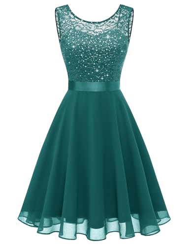 Berylove Pailletten Kleid Kurz Kleid Hochzeitsgast Kurz Cocktailkleid Damen Festliche Kleider Knielang Grün Abendkleid Große Größen Damen BLP7005XP PeacockGreen XXXL von Berylove