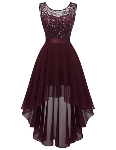 Berylove Paillettenkleid Damenkleider Festlich Tanzkleid Damen Jugendweihe Kleider Kleid Vorne Kurz Hinten Lang Konfirmation Kleid Dresses for Women BLP7035XP Burgundy M von Berylove