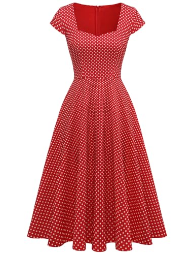 Berylove Rockabilly Kleider Damen Abendkleid Lang Elegant Für Hochzeit Vintage Kleid Rockabilly Elegant BLP8009 RedSmallWhiteDot L von Berylove