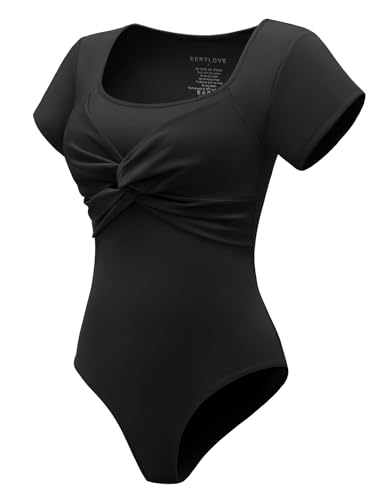 Berylove Shapewear Damen Schwarz Bodysuit Women Basic Tshirt mit Schleife BLBS002 Black S von Berylove