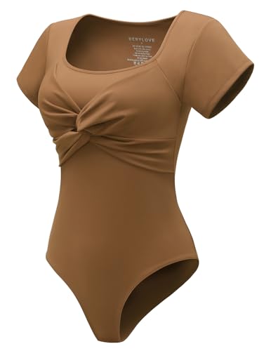 Berylove Shapewear Damen Top Square Neck Bodysuit Top Weiß Freizeit Arbeit Sport BLBS002 Cinnamon XL von Berylove