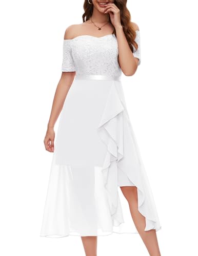 Berylove Sommerkleid Damen Kleid Weiß Lang Abendkleid Zur Hochzeitsfeier Brautmutterkleid Cocktailkleid Elegant für Hochzeit Abschlussballkleid BLP7085 White M von Berylove