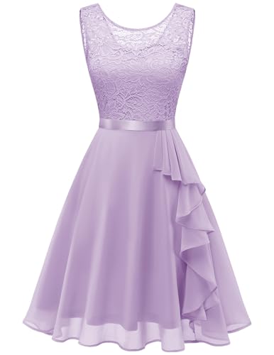 Berylove Sommerkleid Damen Swing Cocktailkleid Abendkleider Elegant Für Hochzeit Kleid A Linie Festlich Kleider Für Hochzeitsgäste Lila Kleid Sommerkleid 7052 Lavender L von Berylove