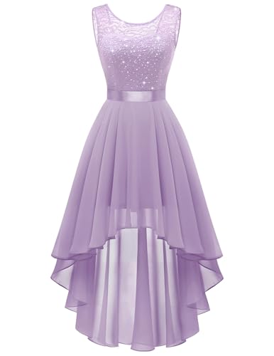 Berylove Swing Kleid Abendkleid A Linie Chiffonkleid Damen Hochzeit Jugendweihe Kleid Ball Kleid Bridesmaid Kleid Sommerkleid Vokuhila Kleid BLP7035XP Lavender XXL von Berylove
