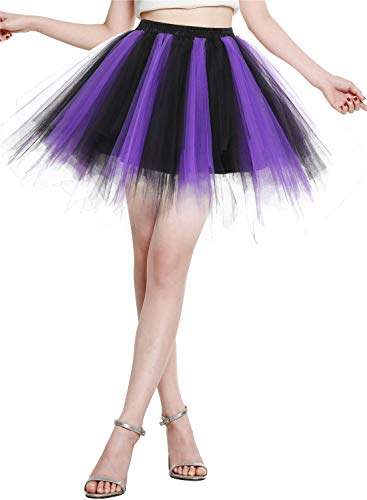 Berylove Tutu Damenrock Tüllrock Kurz Ballet Tanzkleid Unterrock Cosplay Crinoline Rockabilly Petticoat für Karneval Partykleid BLP6008BlackPurple S von Berylove