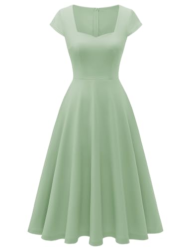 Berylove Vintage Abendkleid Lang Damen Rockabilly Kleider 50Er Jahre Festliche Kleider Midi Langes Herbst Cocktailkleid BLP8009 LightGreen XL von Berylove