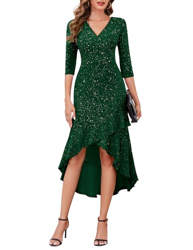 Berylove Ballkleider Damen Lang Grüne Abendkleider Lang Mit Ärmeln Hochzeitskleider Maxikleid Damen Festliche Kleider Für Hochzeit BLP7065 DarkGreen XL von Berylove