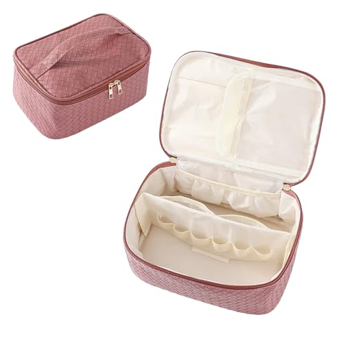 Große Make-up-Tasche Reise-Kosmetiktaschen mit Pinselfach und abnehmbarer Trennwand, tragbare Make-up-Tasche mit Griff, wasserdichte Leder-Kulturbeutel, Make-up-Organizer-Tasche für Damen, violett, von Besank