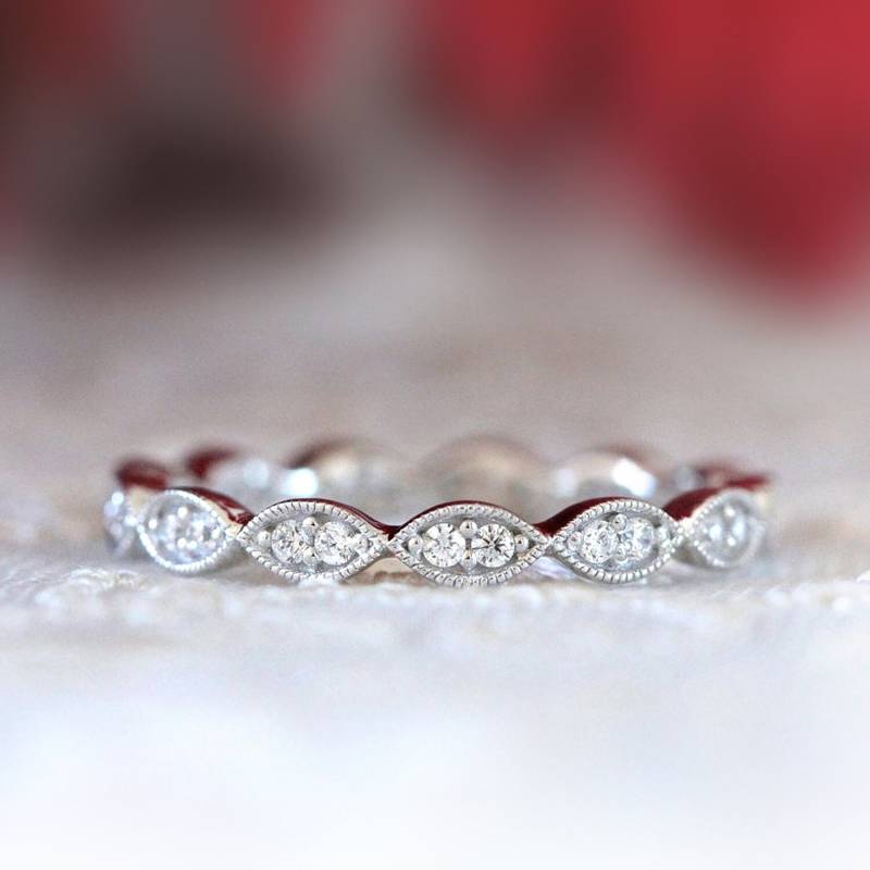 Art Deco Brillant Pave Eternity Ring - Vintage Stapelbarer 2, 5 Mm Breit Volle Ewigkeit Ehering [Br2954] von BesbelleJewels