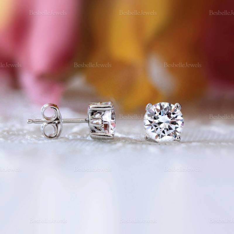 Art Deco Ohrstecker - 4.0 Mm Bis 10 Einzigartige Korb Setting Braut Ohrringe Brilliant | 5851E von BesbelleJewels