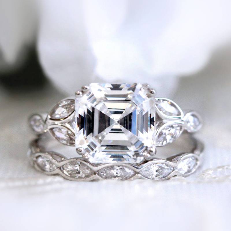 Asscher Cut Verlobungsring Set - Blätterband Im Marquiseschliff Vintage Style Ehering Jahrestagsgeschenk Für Sie [Br3214-2] von BesbelleJewels
