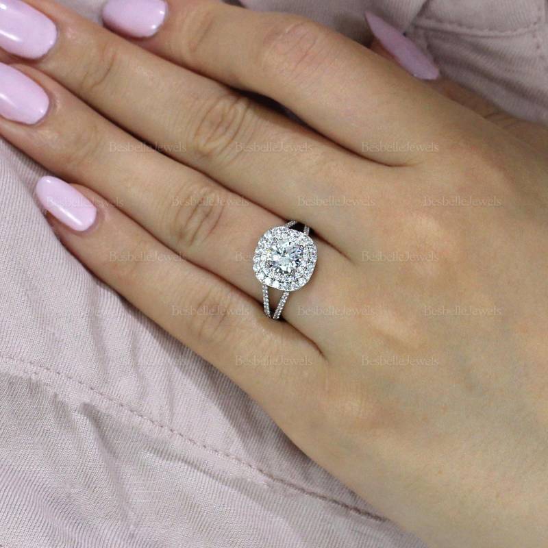 Doppelter Halo Verlobungsring Sterling Silber Schaft | 3253R von BesbelleJewels