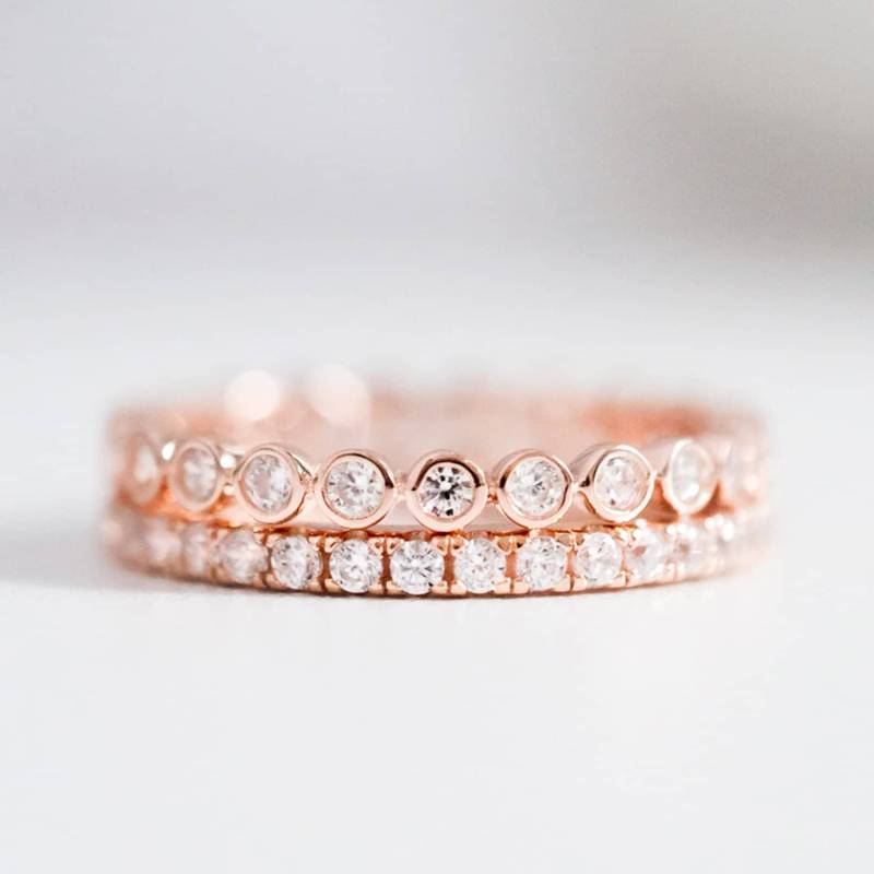 Ehering Set Stapelbar , Brillantschliff Lünette Und Pave [Br3413E-2] von BesbelleJewels