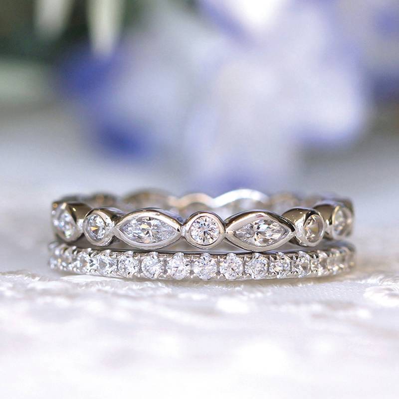 Eternity Rings Stapelbar - Marquise & Dot Bezel Und Brilliant Pave Ring Stack Vintage Art Deco Ehering [Br1214-2] von BesbelleJewels