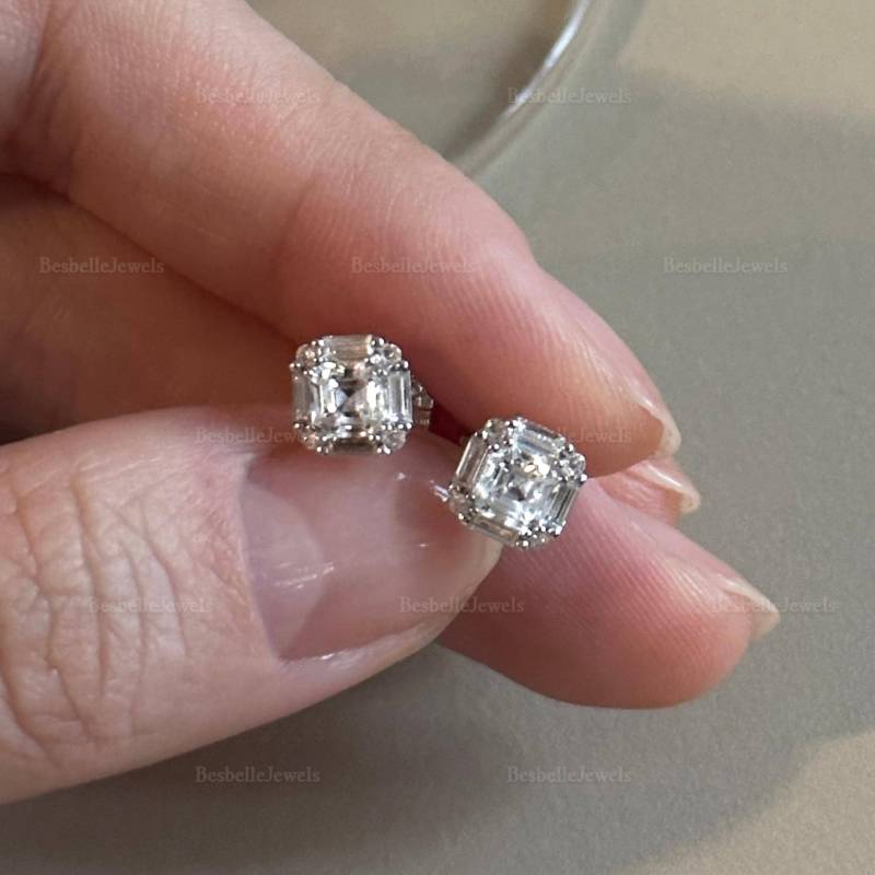 Ohrstecker Asscher Schliff - Brautschmuck Sterlingsilber Baguette Mit Lab-Created Brilliant | 9164E von BesbelleJewels