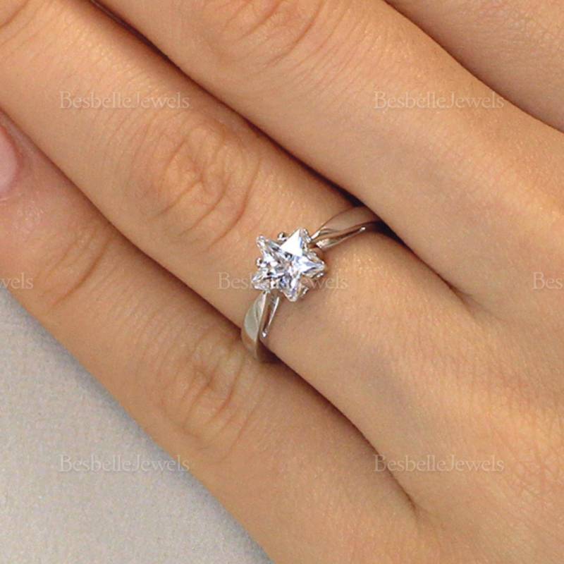 Solitär Stern Verlobungsring - Ausgefallener Solitärring Im Sternschliff Silber Versprechensring Geschenk Zum Valentinstag | 0513R von BesbelleJewels