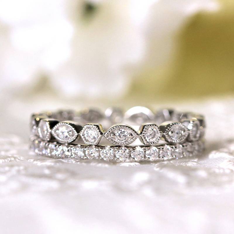 Stapelbare Art Deco Eternity Ring Set - Brilliant Cut Marquise Und Hexagon Förmige Stapelbare Ringe Vintage | 6216-2R von BesbelleJewels