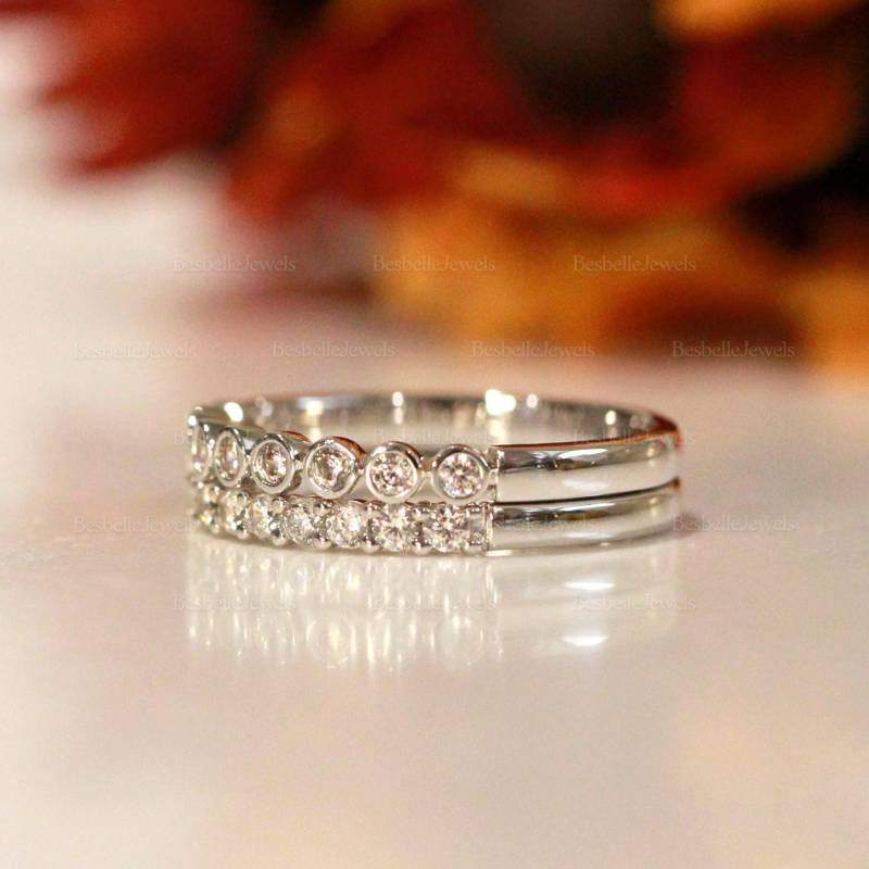 Mix Match Stapelbare Ring Set - Eternity Band Rundschliff Lünette Und Pave Ringstapel Versprechen Geschenke | 3413H-2R von BesbelleJewels