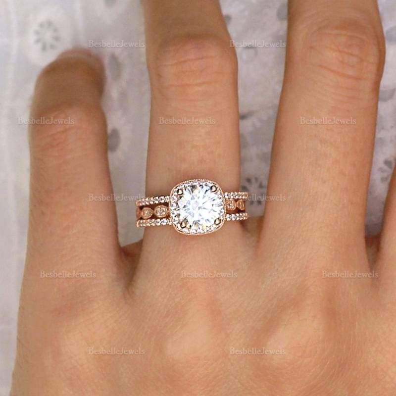 Vintage Brautring Set - Drei Teilig Art Deco Ringe Stapel Minimalist Schmuck Bundle Verlobungsring Für Frauen | 6053-3Pr von BesbelleJewels