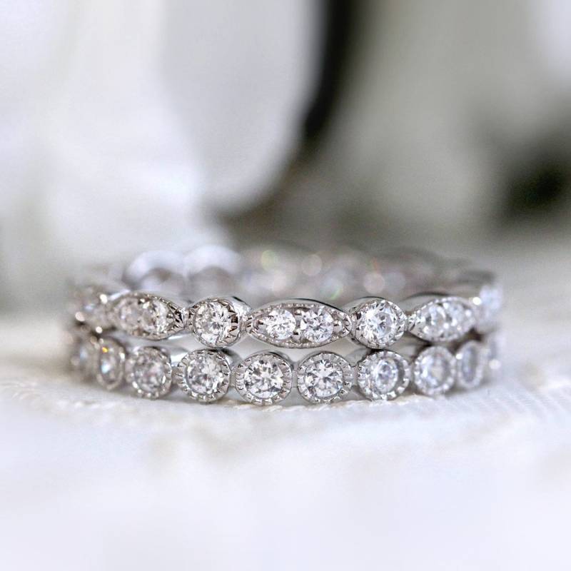 Volles Eternity Band Stacking Set - Pave Ring Vintage Zierliche Stapelbare Milgrain | 5816-2Ar von BesbelleJewels