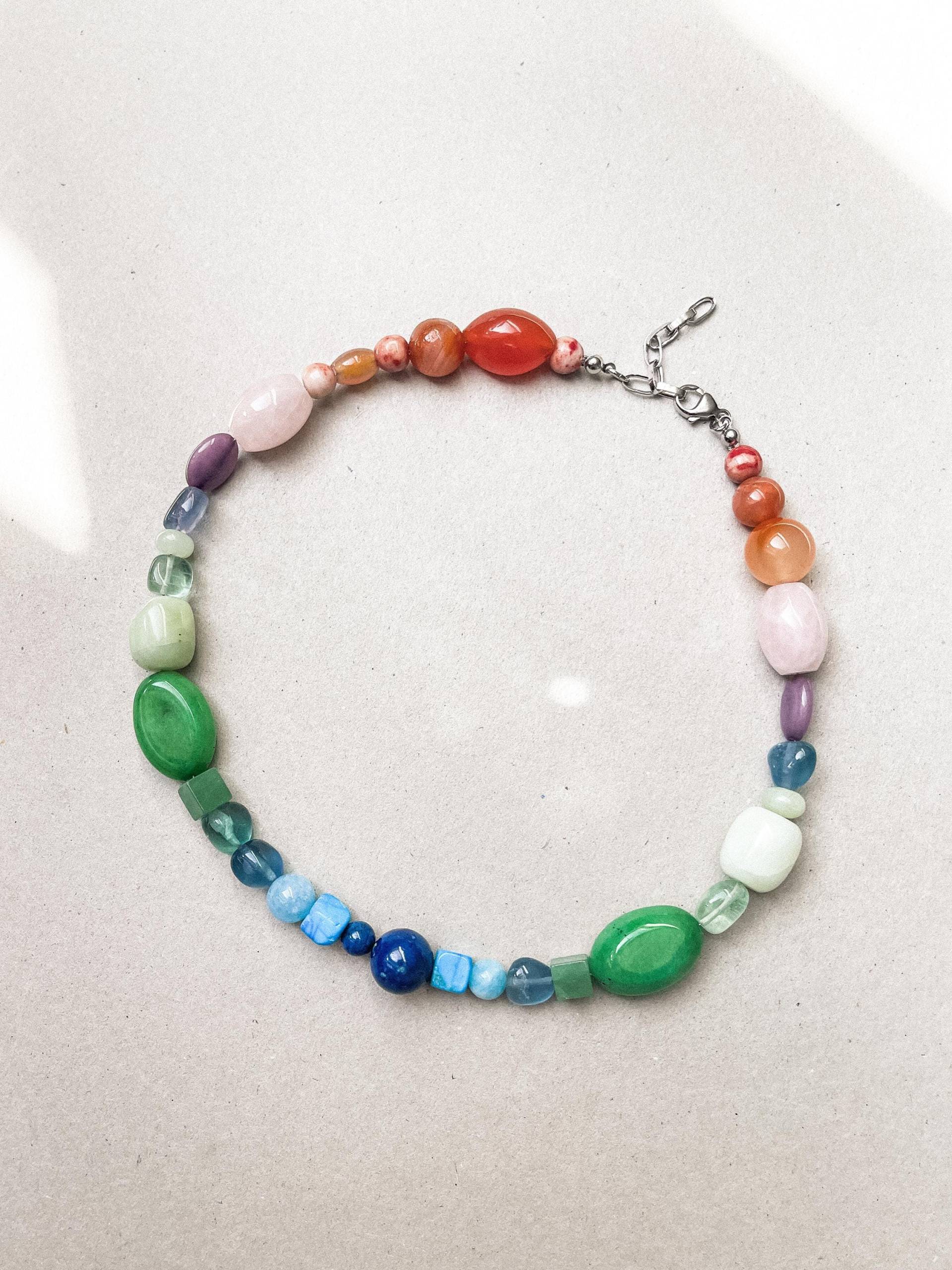 Bunte Perlenkette „Rainbow Gem" | Unikat Aus Vintage Und Secondhand Edelsteinen Nachhaltig, Mit Sterling Silber Verschluss von BeschArtStudio