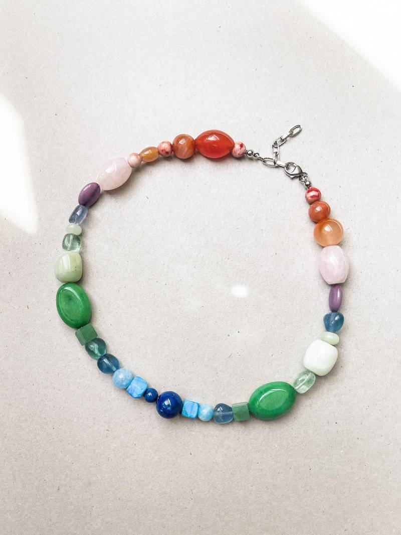 Bunte Perlenkette „Rainbow Gem" | Unikat Aus Vintage Und Secondhand Edelsteinen Nachhaltig, Mit Sterling Silber Verschluss von BeschArtStudio