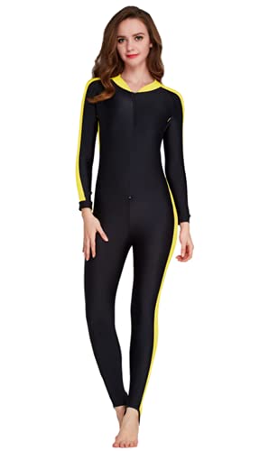 Bescheiden Bademode Modest Swimwear - Taucheranzug Damen Herren Mädchen UV Schutzkleidung Sunsuit Ganzkörperansicht Badeanzug Overall Watersport (Gelb, Int'l - M) von Bescheiden Bademode