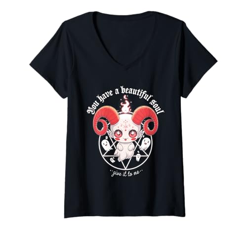 Damen Süße Dämonen Okkultes Seelenritual Lustig T-Shirt mit V-Ausschnitt von Beschwörung einer satanischen Hexe als Geschenk