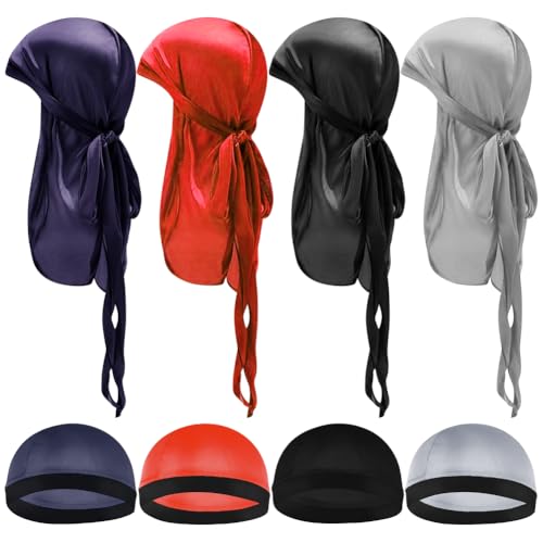 Besforta 8-teiliges Baby Seide Durags mit langem Schwanz und Breiten Riemen Kinder Satin Durag Caps Kind Kopfbedeckungen für 360-Wellen von Besforta