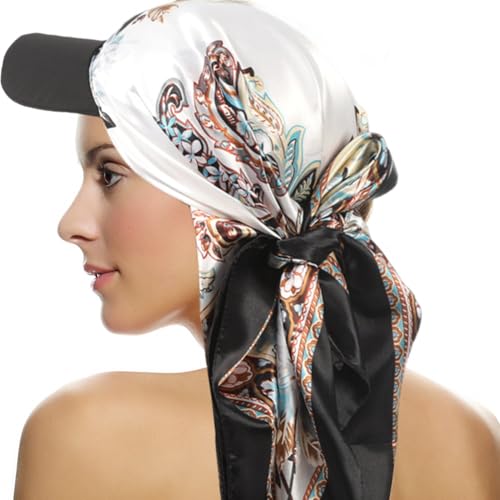 Besforta Damen Satin Kopftuch mit Krempe Visier Chemo Kopfbedeckung Quadratisch Schal Bandanas von Besforta