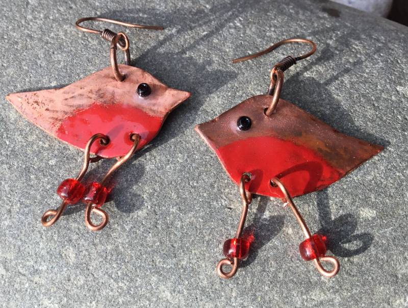 Rotkehlchen Ohrringe Weihnachten Vogel Geschenk Kupfer Schmuck Gärtner von BesidetheseaStudio