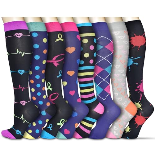 8 Paar Kompressionsstrümpfe für Damen und Herren(15-20 mmHg),Kompressionssocken Stützstrümpfe für Krankenschwestern,sport,Flug,Reise,Laufen,Athletik,schwangerschaft,Medizinische,Blutzirkulation von beusilay