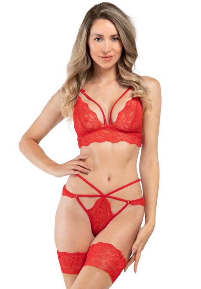 Besired Set: Bügelloser BH Marinka Spitzen Dessous-Set: BH und String - rot von Besired