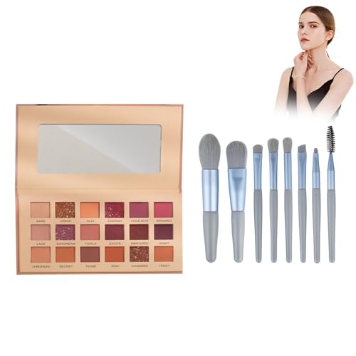 18 Farben Matte Pearl Eyeshadow Palette Set plus Makeup Pinseltasche, enthält 18 Farben Lidschattenpalette, hochpigmentierter Lidschatten, langanhaltend, Wüstenrose Erdfarbe, Foundation von Beslibate
