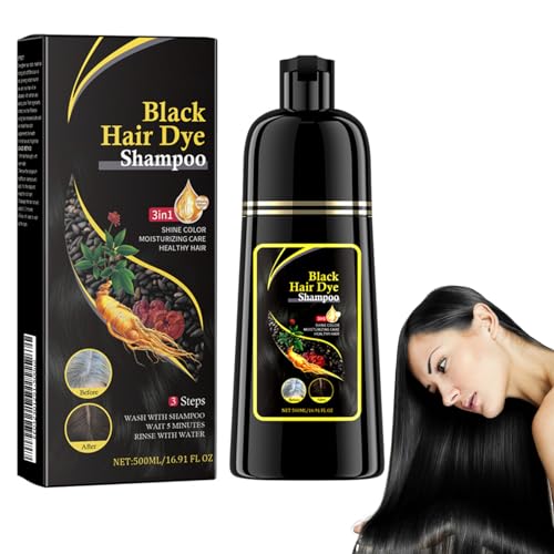 500ml Hair Dye Shampoo 3-in-1 Haarfarbe, Farbshampoo, Haarfärbeshampoo für Schwarz Haar, Sofort-Haarfarben-Shampoo Instant Hair Color für Männer Frauen (Schwarz, 500ml) von Beslibate
