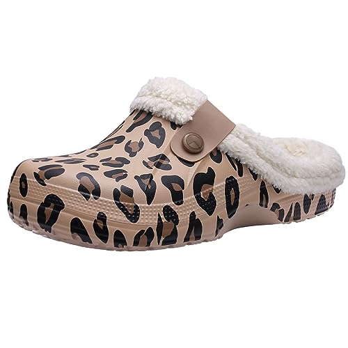 Beslip Klassischer Clog mit Pelzfutter, wasserdicht, Winterhaus-Hausschuhe für Damen, leopardenmuster, 39.5/40.5 EU von Beslip