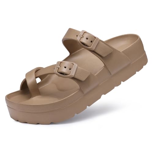 Beslip Plattform Sandalen Damen mit Arch Support Komfortable Schaumstoff Rutschen Leichte Dicke Sohlen Verstellbare Schnalle Ultra Cushion,Braun Frauen Größe 37 EU Beslip Plattform Sandalen Damen mit Arch Support Komfortable Schaumstoff Rutschen Leichte Dicke Sohlen Verstellbare Schnalle Ultra Cushion,Braun Frauen Größe 37 EU von Beslip