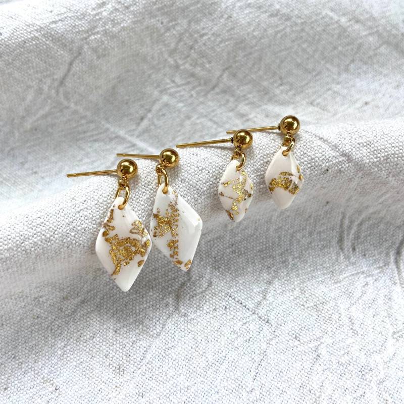 Elsa - Polymer Clay Ohrringe | Handgefertigte Ton Boho Nature Beige Gold Blattgold von BesondersNati