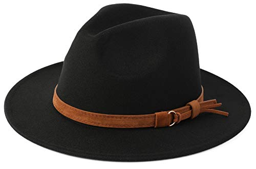 Besoogii Klassische Fedora Hut mit Gürtelschnalle aus Filz - Schwarz - Einheitsgröße von Besoogii