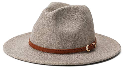 Besoogii Klassischer Fedora-Hut mit breiter Krempe und Gürtelschnalle aus Filz, Panamahut - Braun - Einheitsgröße von Besoogii