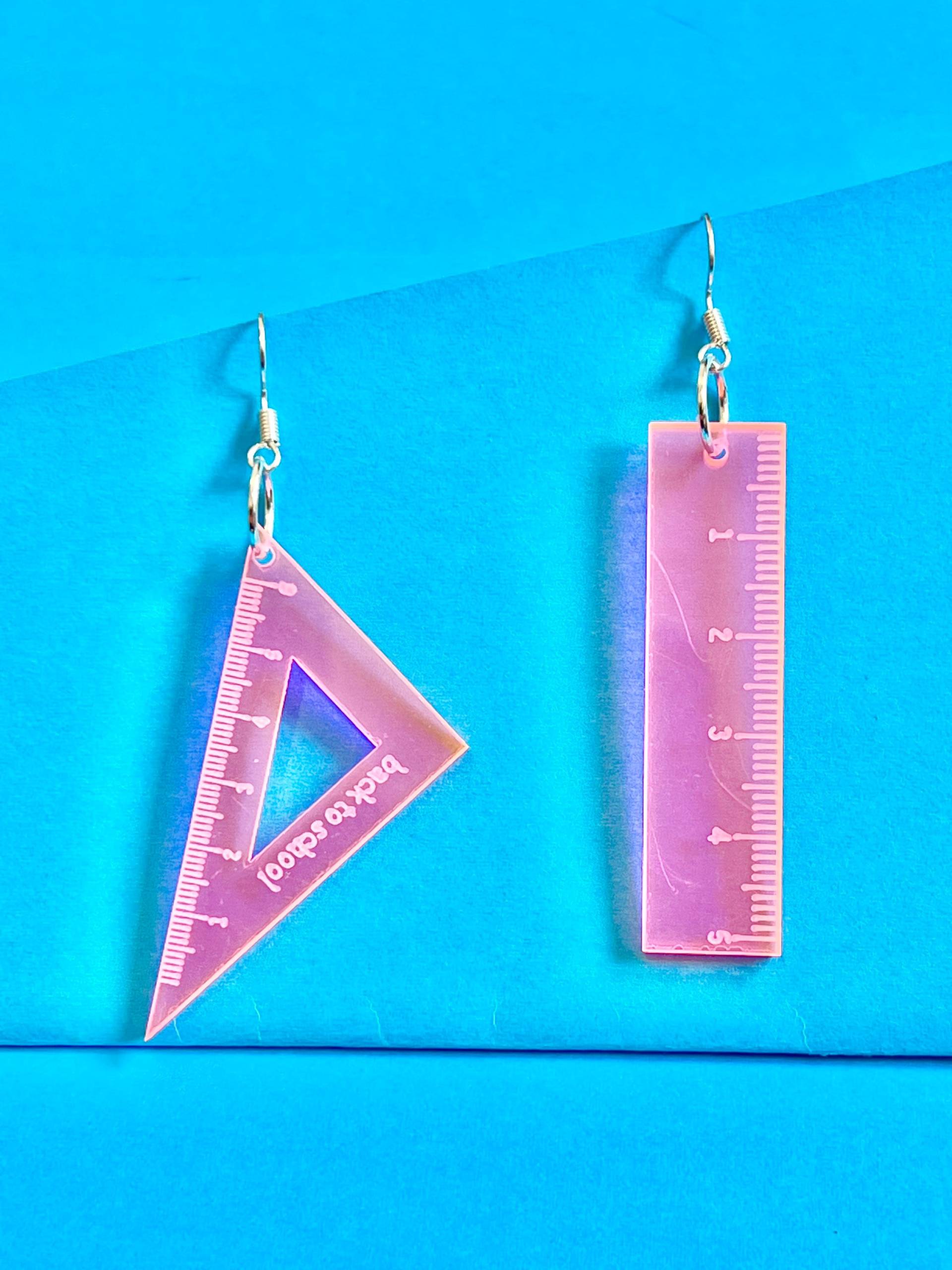 Lineal Und Set Square Lehrer, Schüler Ohrringe, Schule, Funky, Spaß, Niedlich Schrullig, Bücher #danke Lehrer von BespokeDanglers