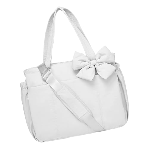 Besreey Einkaufstasche mit Schleife – weiche Tasche mit Schnalle für Damen – Mehrzwecktasche für Schule Büro Abend Hochzeit, weiß, Se référer au descriptif von Besreey