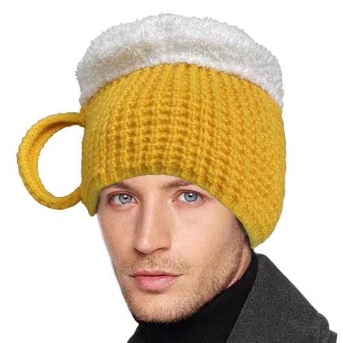 Bierhut - Lustige Kopfbedeckung Bier - Beanie Mütze - Bier Mütze - Lustige Warme Mütze | 25 X 14 X 3 cm Warme Wintermütze Thermische Winddichte Mützen Dicker Winter Knit Ski Cap von Besreey